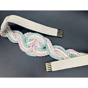 Leather Shop Vintage 80s Teal Pink Braided Rope Statement Belt 30" Length